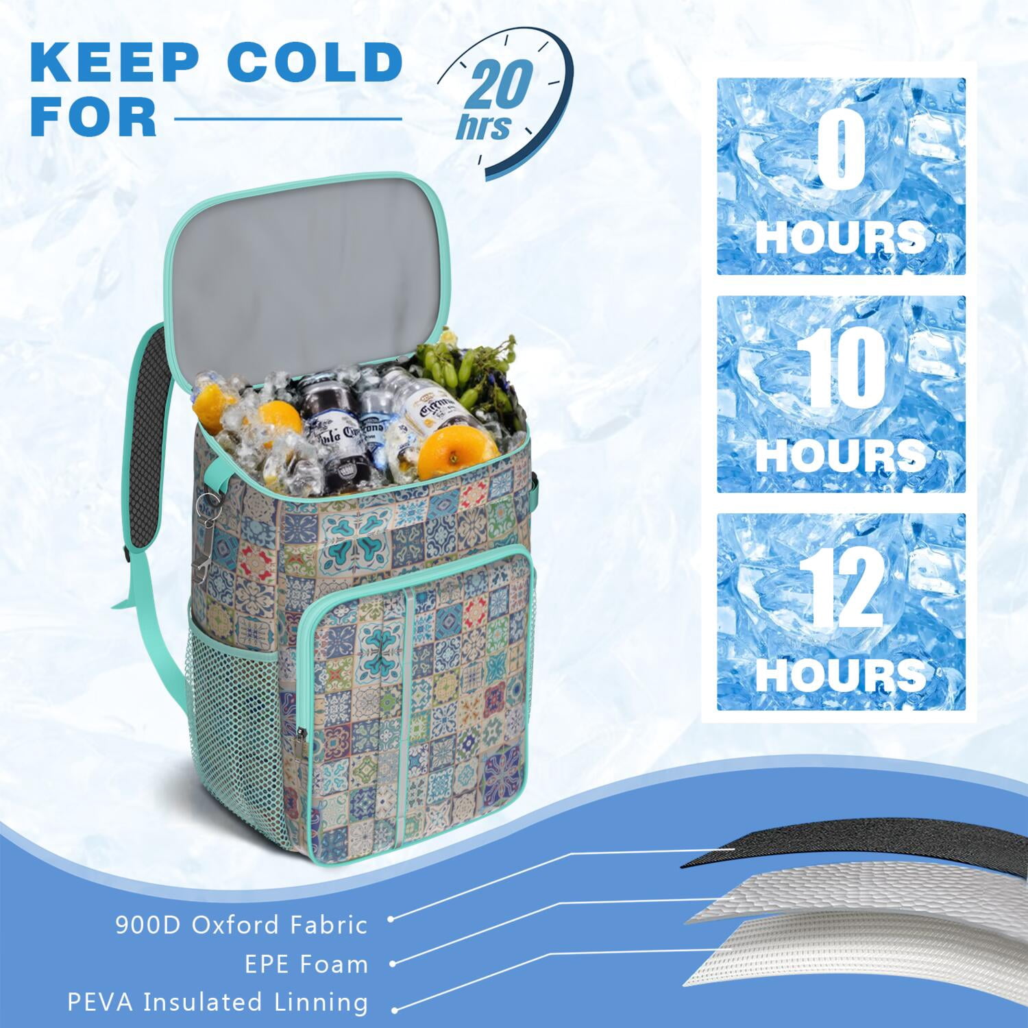 Travel Cooler Bag - Boho Bohemia Flower Camping Beer Cooler Backpack with Bottle Opener- Waterproof Insulated Picnic Backpacks - Cooler Bag for Beach