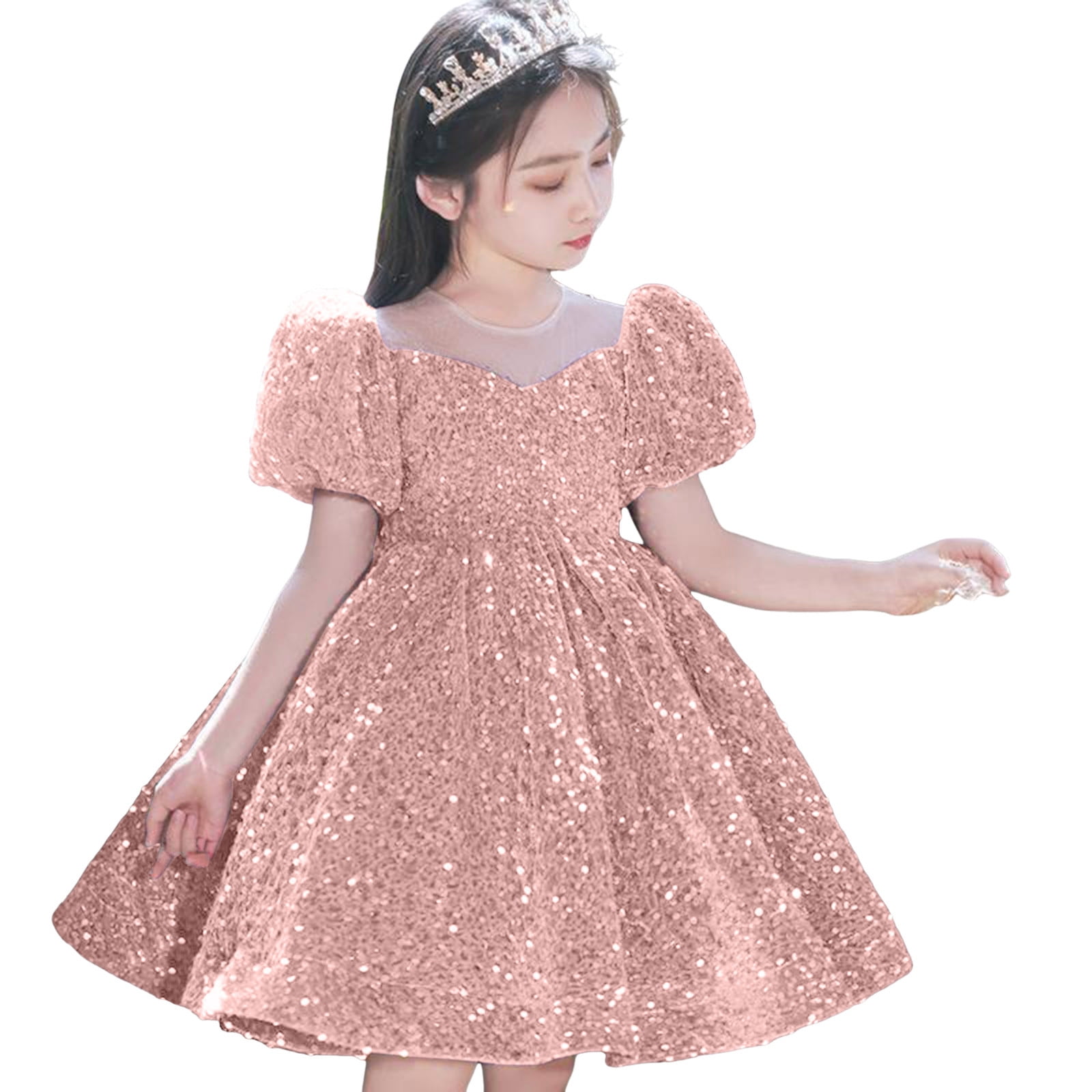 Essentials Girls Dresses 2026 Cute Sequin Glitter Party Carnival Gown mal Ball Gown Dress Size 4-5 Years