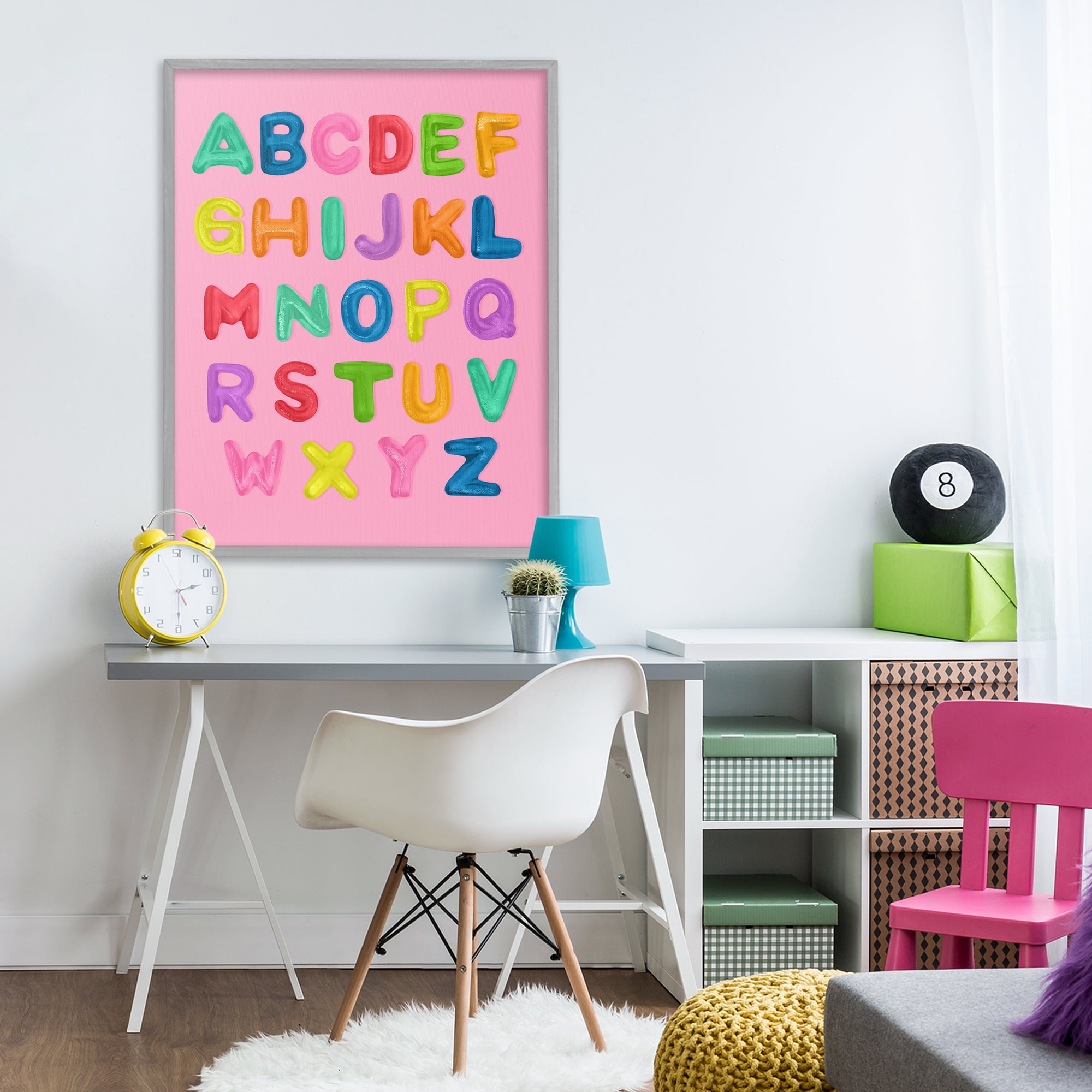 Stupell Industries Gummy Alphabet over Pink Gray Framed Giclee Art, design by LISH Creative