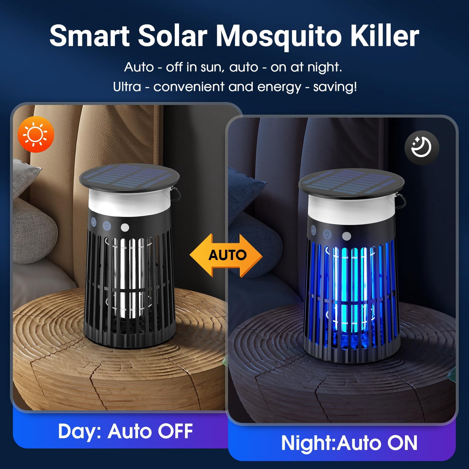 Solar Bug Zapper Outdoor with Flame & RGB Light, Aenkyo Electric Mosquito Killer, 2,100 Sq.ft.Coverage for Patio, Garden & Backyard