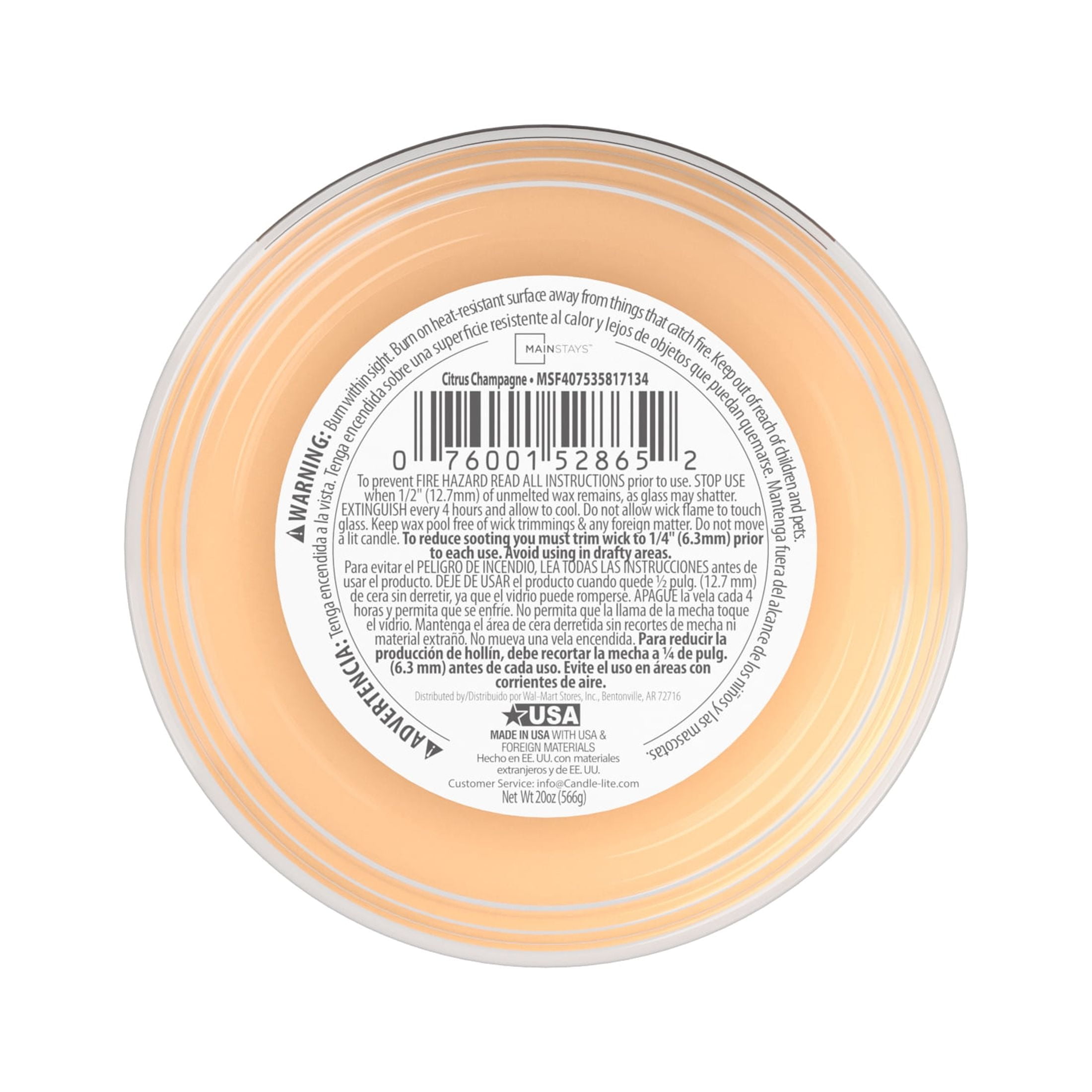 Mainstays 3-Wick Scented Glass Jar Candle, Citrus Champagne, 20oz.