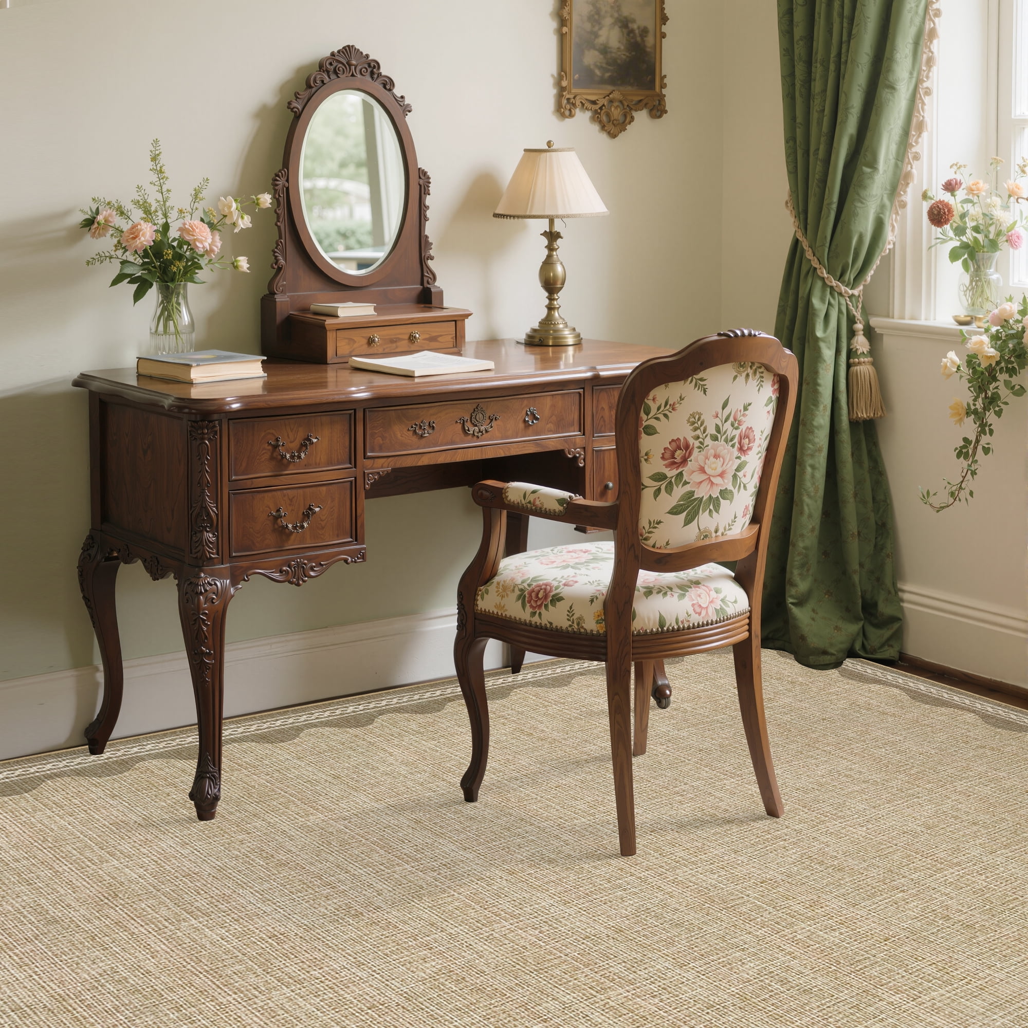 Tzou Modern Scalloped Border Washable Rugs 4' x 6', Non-Slip Low Pile Area Rug for Living Room, Machine Washable Stain Resistant Carpet