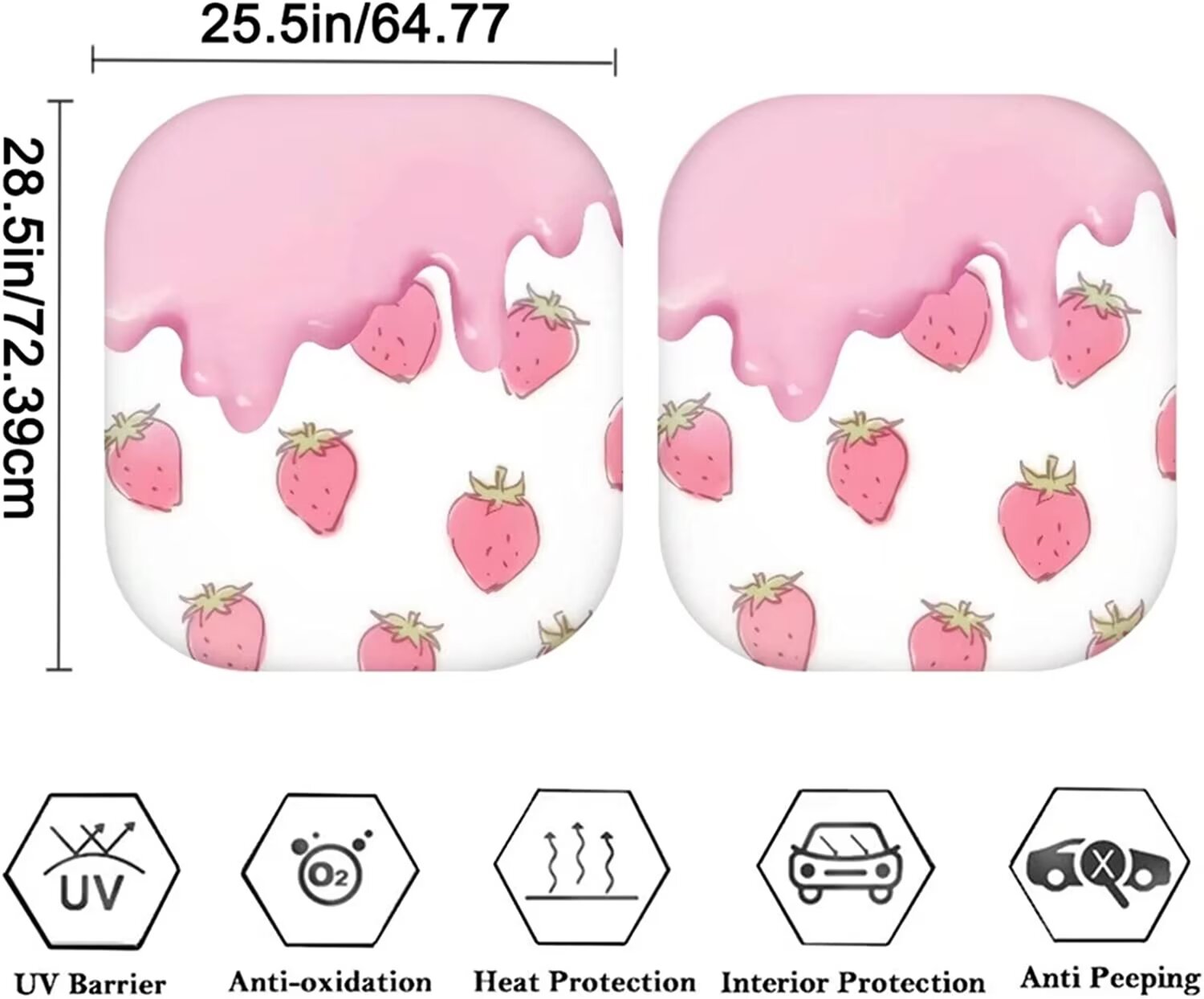 CYU SHOP Pink Strawberry Cream Car Sun Shade, 2-Pack photo 3