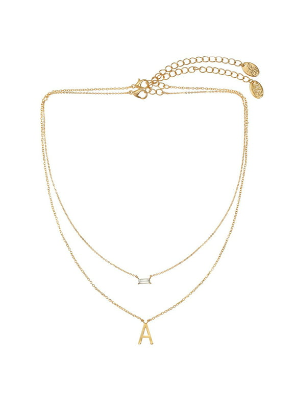 Time and Tru Women's Gold-Tone Initial Letter "A" Necklace Set, 2-Piece