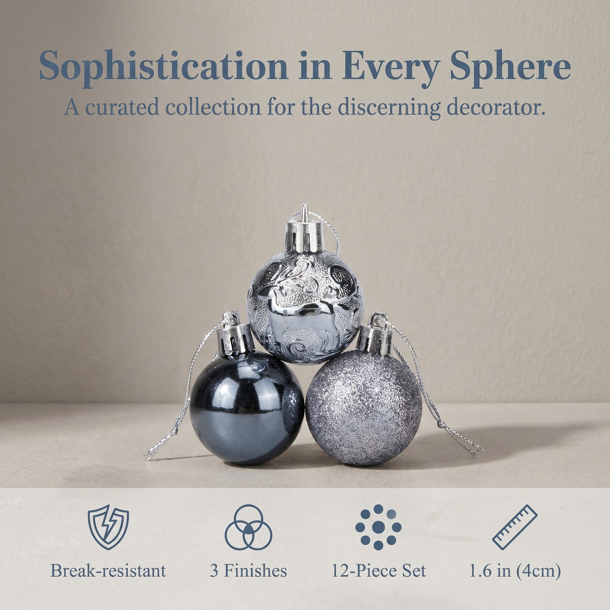 Unique Bargains 12Pcs Christmas Tree Ornaments Hanging Baubles Shatterproof Black 1.6"