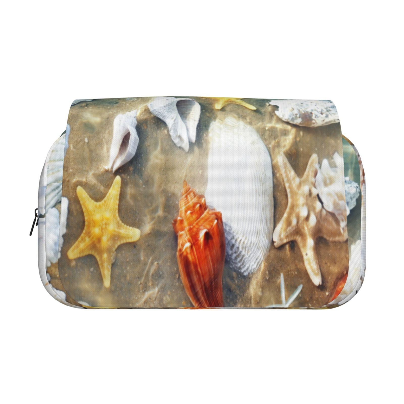 Rateoe Seashell On The Beach Pattern Double Clamshell Pen Case, Storage Organizer with Two Zipper Compartments– Holds Up to 50 Pencils & Pens