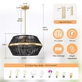 thumbnail image 3 of Sdorens 18.89" Ratten Chandelier 5 Lights Large Black Chandelier Woven Pendant Light Boho Hanging Lamp for Living Dining Room Kitchen Island Entryway Foyer, E26, Adjustable Height, 3 of 7