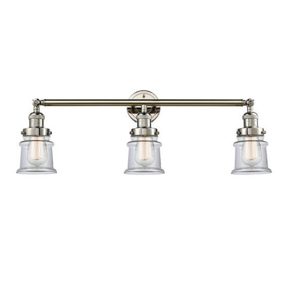 Innovations 205-PN-G182S-LED Small Canton 3 Light Bath Vanity Light part of the Franklin Restoration Collection, Polished Nickel