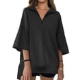 thumbnail image 5 of 3/4 Sleeve Solid Color Women Casual Loose Half Zipper Oversize Sweatshirt Hoodies, 5 of 7