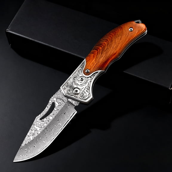 Damascus Folding Pocket Knife VG10 Core Damascus Steel folding knife with wooden handle Outdoor Survival knife EDC Multifunctional knife