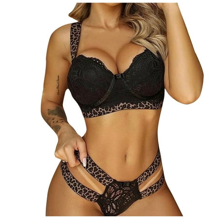 

Sngxgn Women s Cut Out s Mesh Lingerie Set Underwire Push Up Bra and Panty Set Nightgowns For Women Black XL