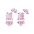 thumbnail image 2 of BemeyourBBs Toddler Baby Girl Swimsuit Infant Bathing Suit 3 Pieces Heart Dot Plaid Cow Skin Swimsuits Bow Tank Top with Ruffle Shorts Set Sun Hat Swimwear Summer Beach Wear, 2 of 9