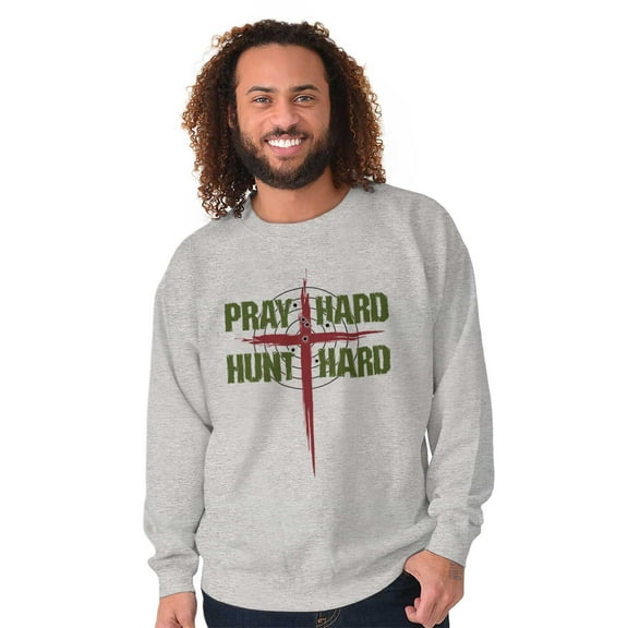 Pray Hard Hunt Deer Christian Hunter Unisex Plus Fleece Graphic Sweatshirt Brisco Brands 2X