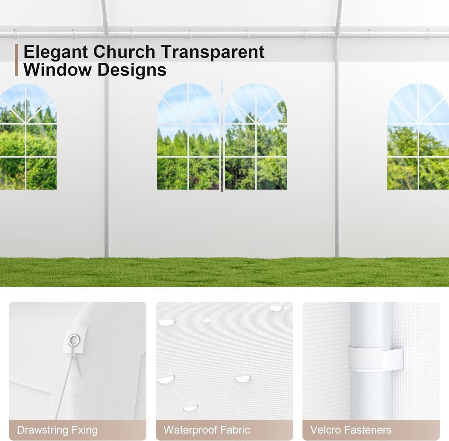 20' x 20' Heavy Duty Carport with Roll-up Visual Windows, Reinforced Party Tent with Removable Sidewalls & Doors for Parties, Wedding, Outdoor Events, Car Canopy with All-Season Tarp, White