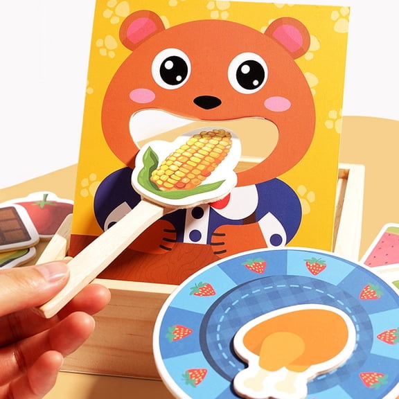 Loespoir Wooden Feeding Game Puzzle with Animal Themes, Fine Motor Skills Training Activity for Early Childhood Development, for Home Learning, Engaging Skill Building