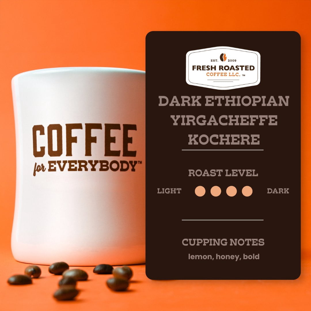 3 pack Fresh Roasted Coffee, Dark Ethiopian Yirgacheffe Kochere Coffee, Ground, 12 oz