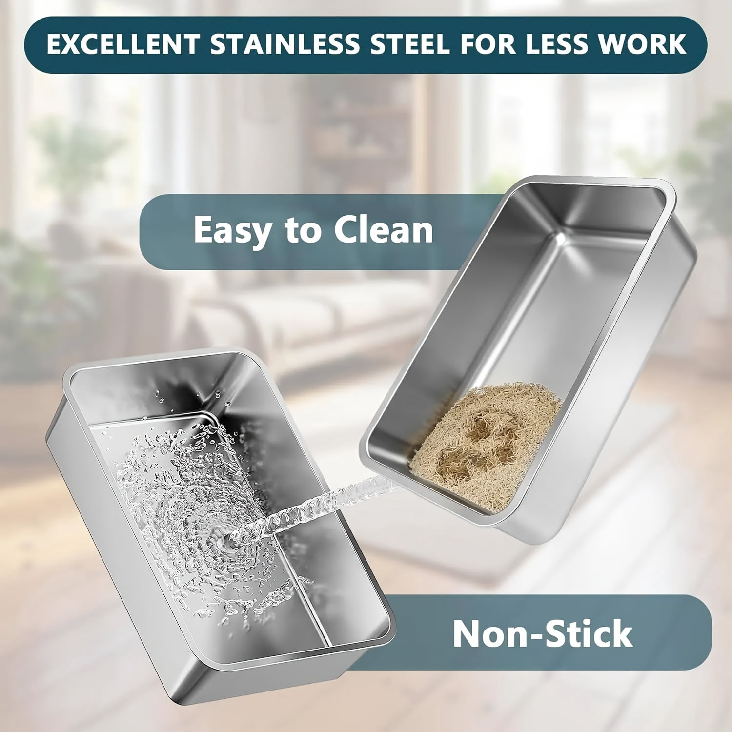 Stainless Steel Litter Box with Lid, Side Entry Large Enclosed Cat Litterbox for Kitty & Multi-Cat, Flip Cover Easy to Clean, High Sided Metal Cat Litter Pan with Scoop,Anti-Leakage, Non-Sticky