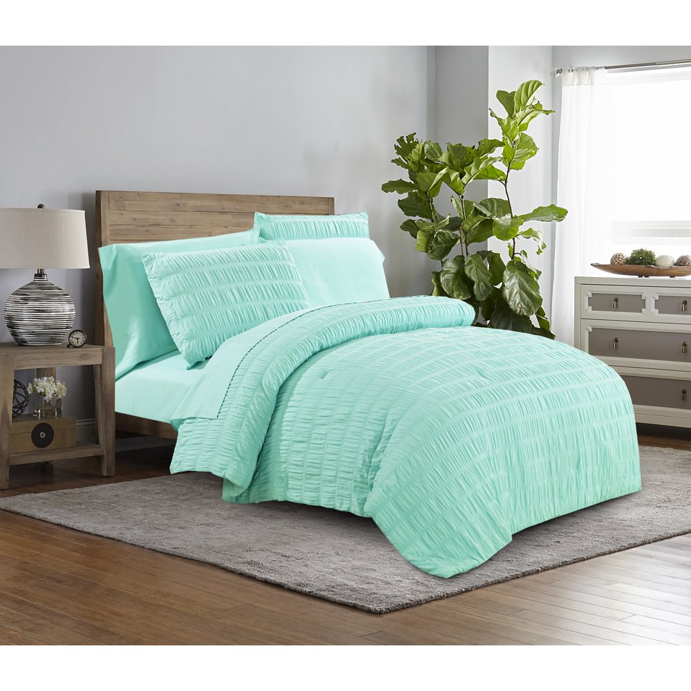 Mainstays Seersucker Bed in a Bag Complete Bedding Set