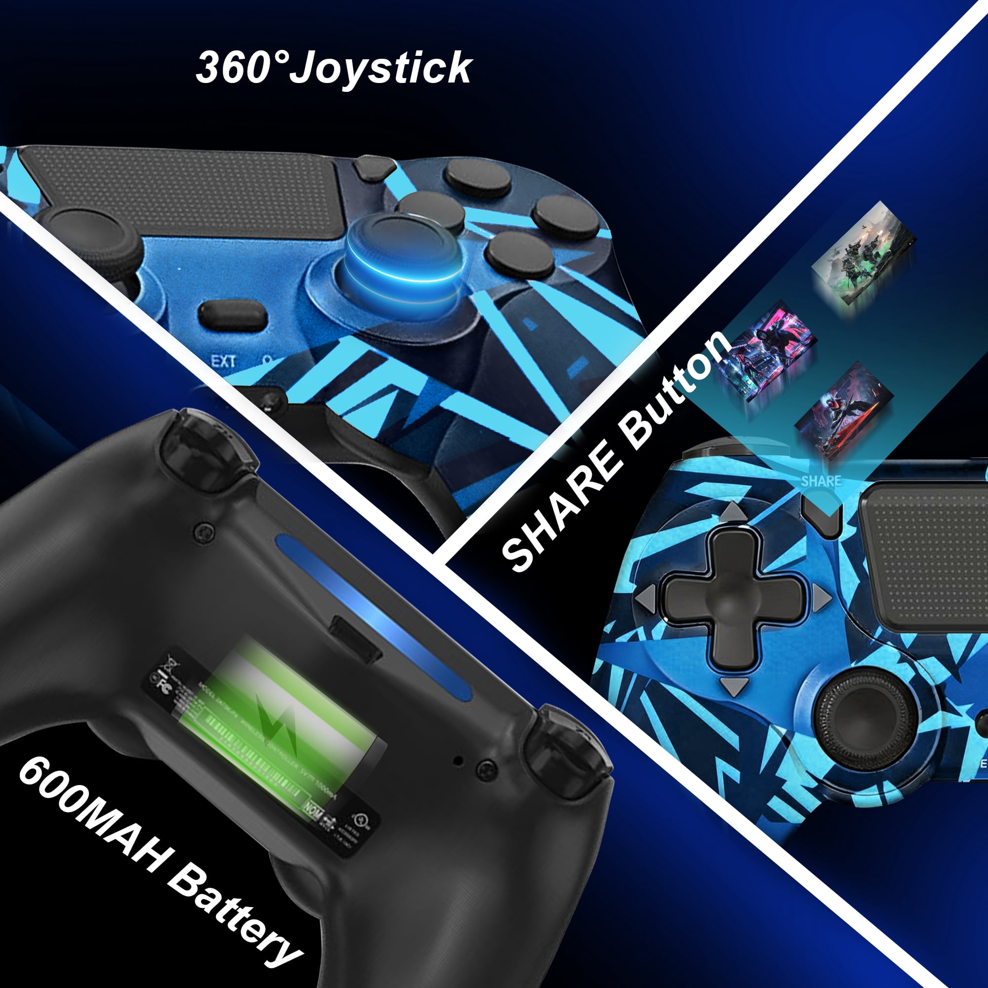 Wireless Gaming Controller Compatible with P-4/P-4 Slim/P-4 Pro/PC, Game Remote Controller with Dual Vibration/3.5mm Audio Jack/6-Axis Gyro/Touch Pad