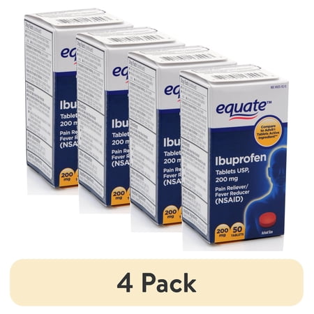 (4 pack) Equate Ibuprofen Pain Reliever and Fever Reducer Tablets, 200 mg, 50 Count