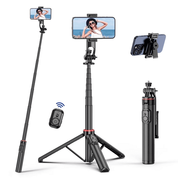 SelfieShow Selfie Stick, 52'' Extendable Selfie Stick Tripod with Bluetooth Remote and Phone Stand, 360° Rotation Portable Tripod for Iphone and Android/Vlog (Black)
