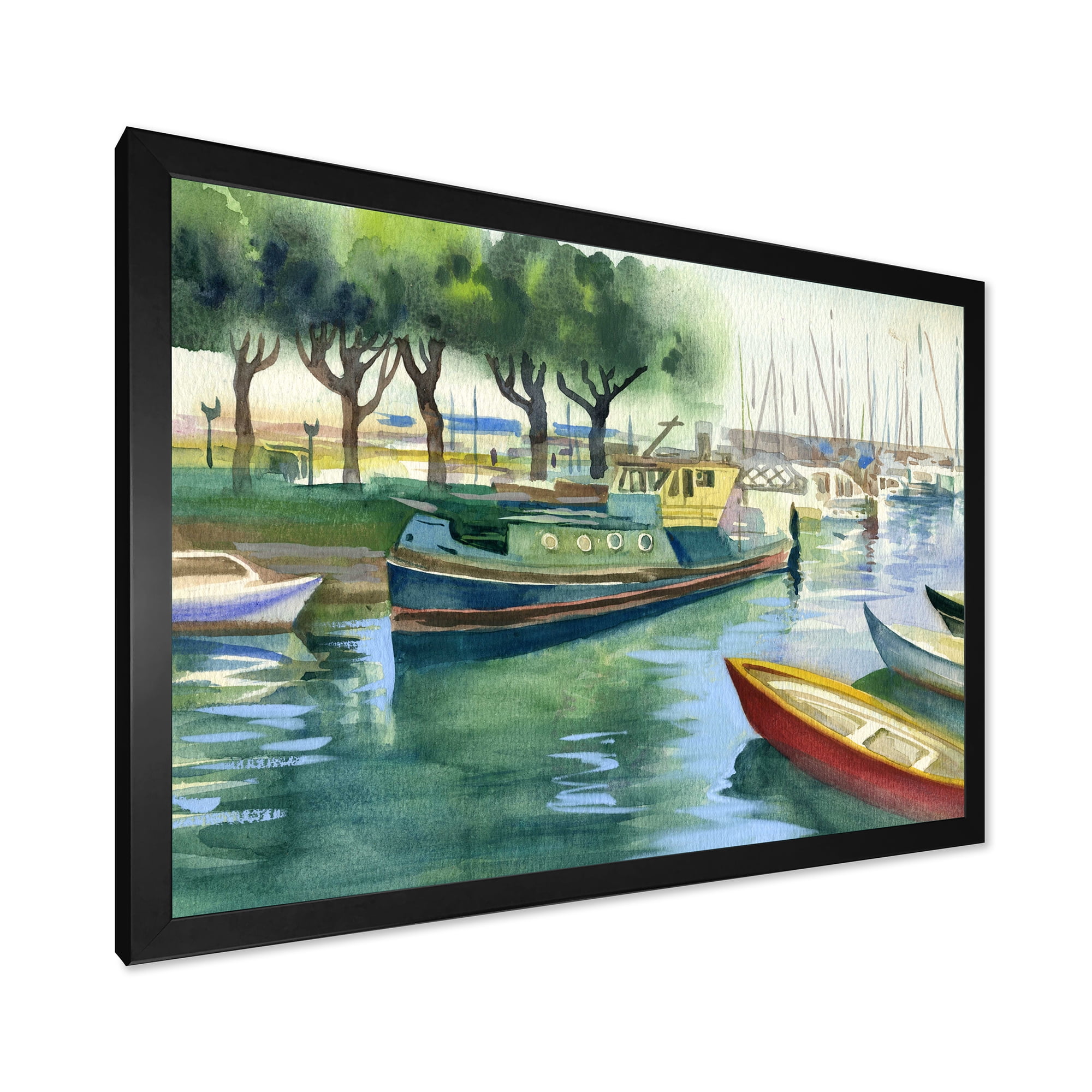 Designart 'Boats At The Lake in Green Spring' Traditional Framed Art Print