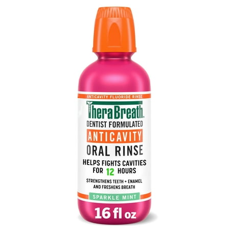 TheraBreath Anticavity Alcohol-Free Mouthwash, Mouthrinse with Fluoride, Sparkle Mint, 16 fl oz