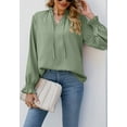 thumbnail image 2 of Solid Color Long Sleeve Ruffle Tie Neck Light Blouse for Women Green X-Large, 2 of 5