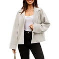 thumbnail image 2 of Women Cropped Trench Coat Wool Blend Pea Coat Short Jacket Casual Loose Long Sleeve Button Down Winter Outerwear White S, 2 of 7