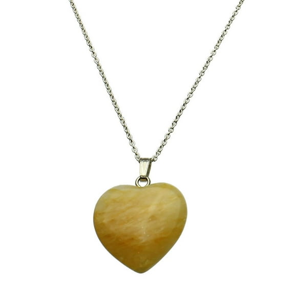 Light Peach Aventurine Stone Heart Pendant Sterling Silver Cable Chain Necklace 18"