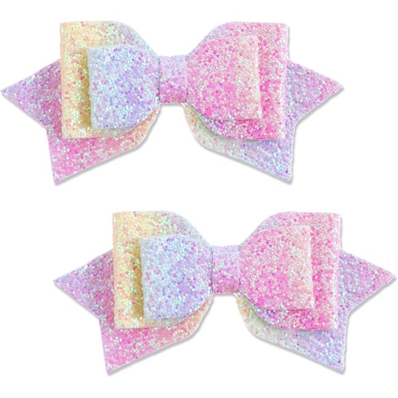 Qianyu 2 Pcs 5 Inch Glitter Hair Bows Cute Ponytail Holder Clips Cheer Alligator Hairpins Hair Barrettes Sequin Handmade Bow Tie Accessories for Women Girls