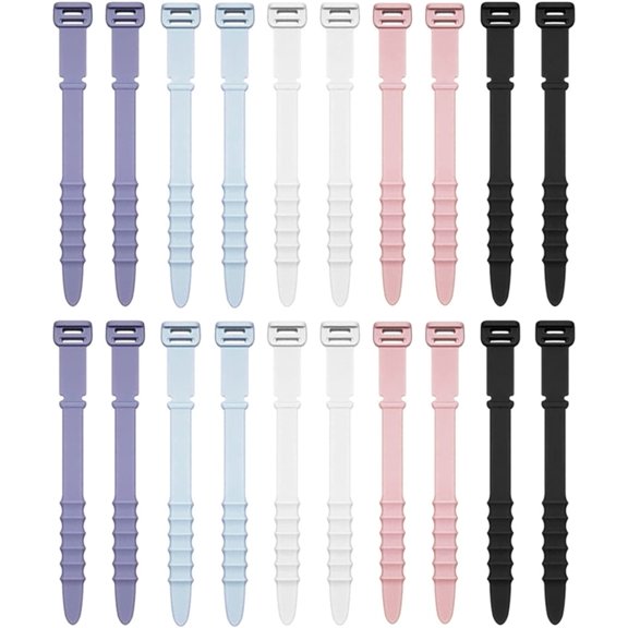 20Pcs Silicone Zip Ties Reusable Zip Ties, 180Mm Rubber Cable Ties Straps for Wire Management, Elastic Cable Organizer Wire Organizer Keeper USB Cable for Bundling Phone Charging Cable,Wire