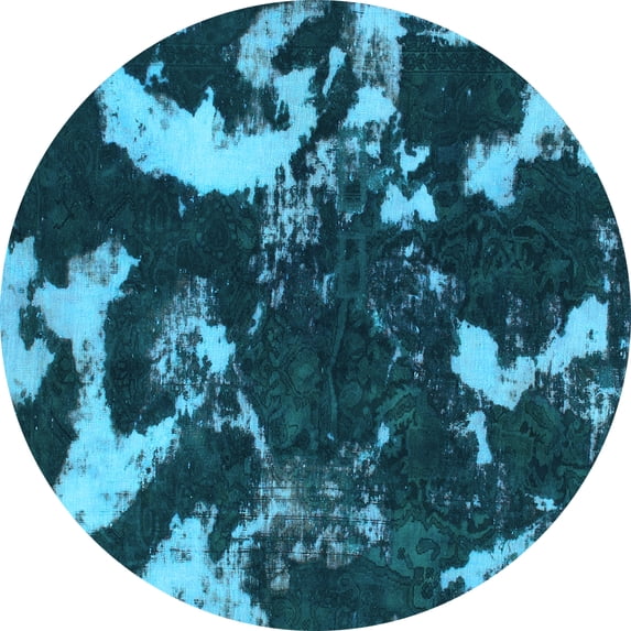 Ahgly Company Indoor Round Abstract Light Blue Modern Area Rugs, 8' Round