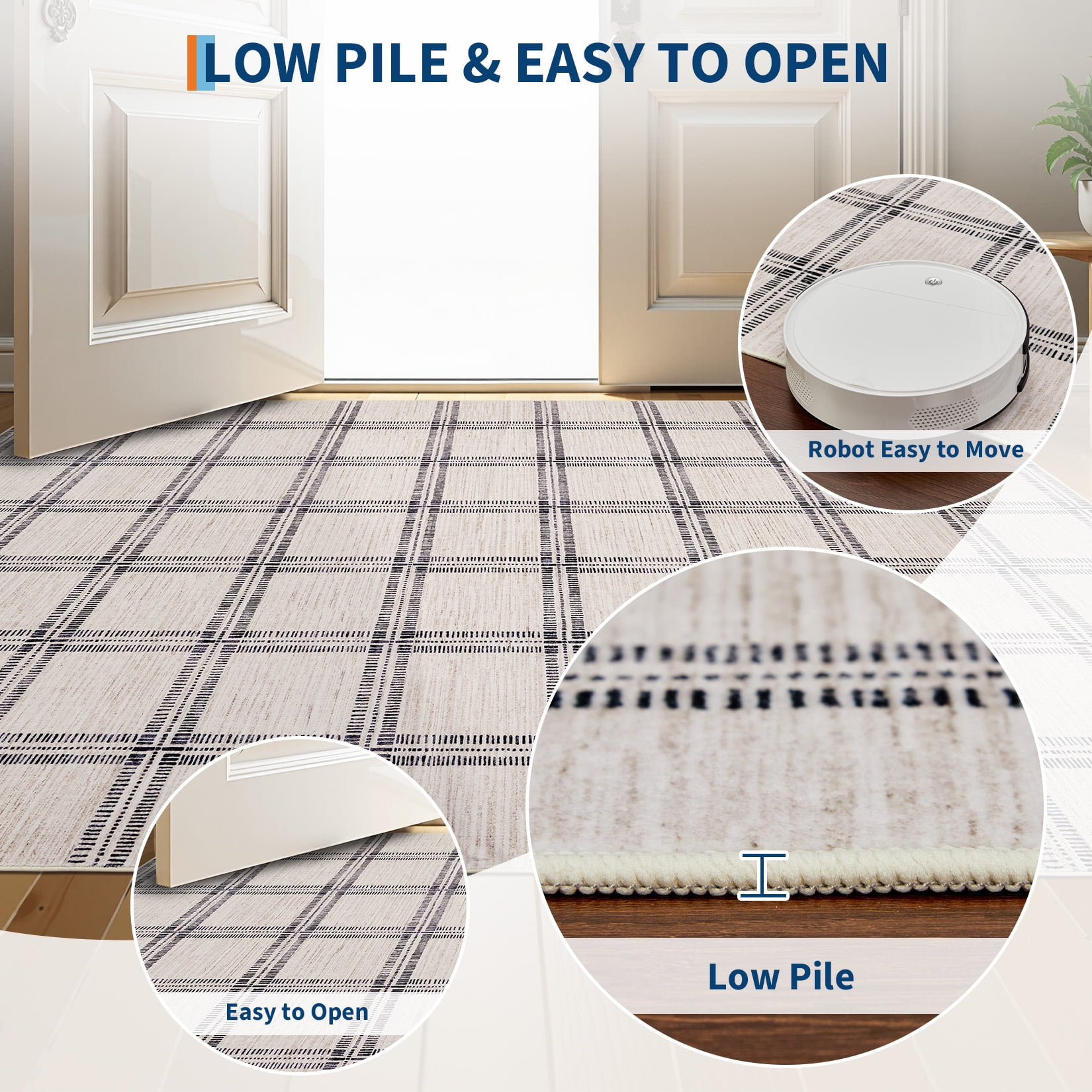 Nasitip Modern Geometric Plaid Pattern Beige 9'x12' Area Rugs for Living Room Soft Low Pile Non-Sliping, Machine Washable