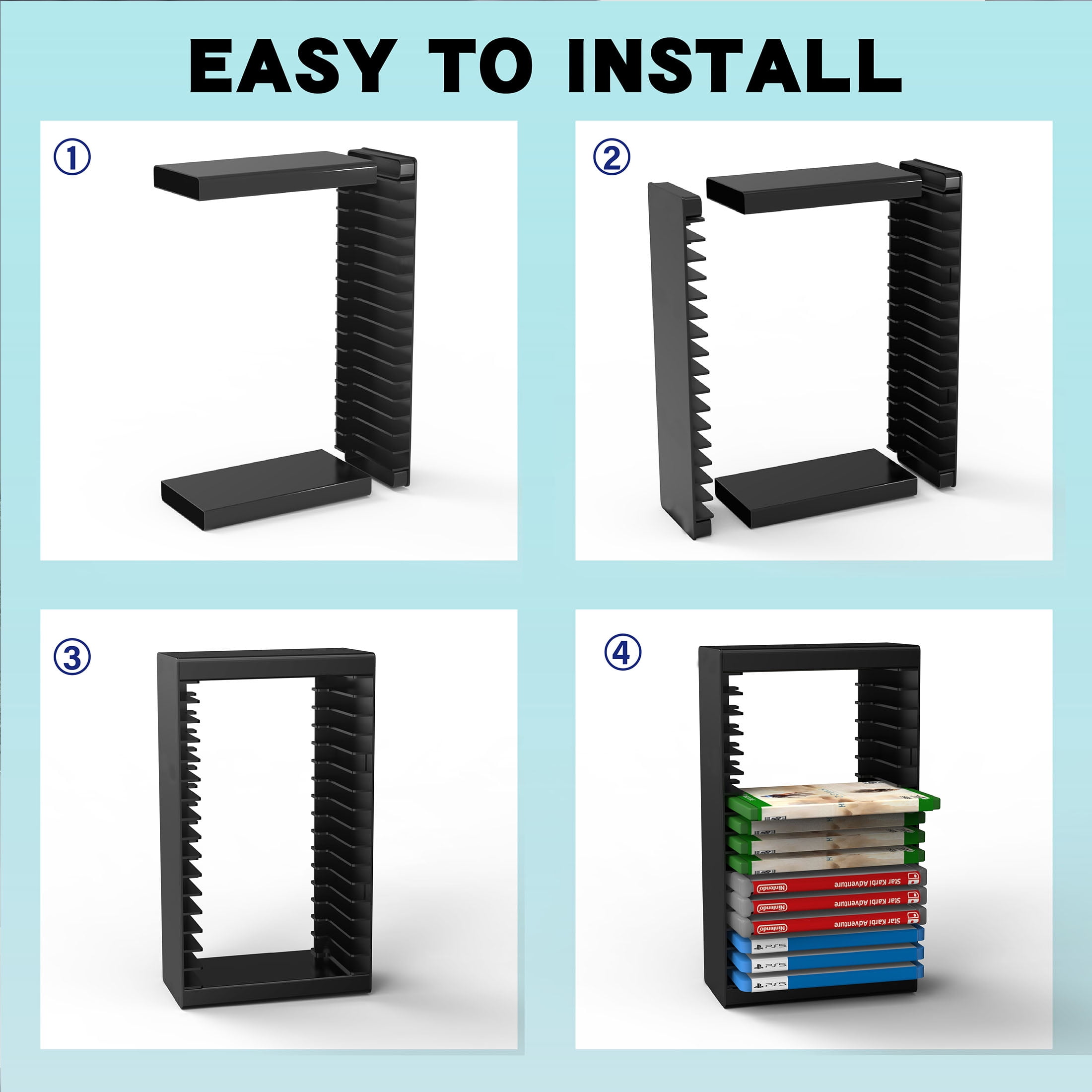 Game Storage Tower Holder, Universal Wall Mount Game Organizers Storage for Nintendo Switch 2/ PS5/4/ XboxOne/Series, 2Pack