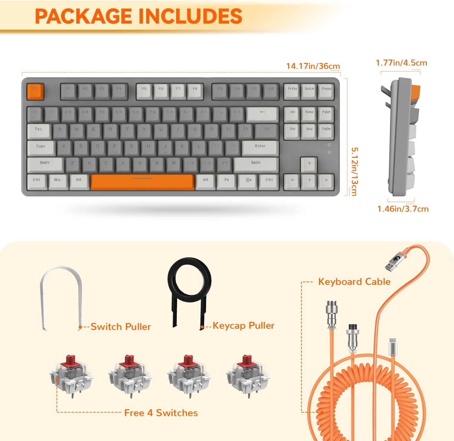 AK873 Gaming Keyboard,Chroma RGB Backlit,Hot-Swappable Linear Red Switch,PBT Keycap,75% TKL Layout,Ergonomic Mechanical Keyboard with Custom Coiled USB/Type-C Aviation Cable(Orange Gray)