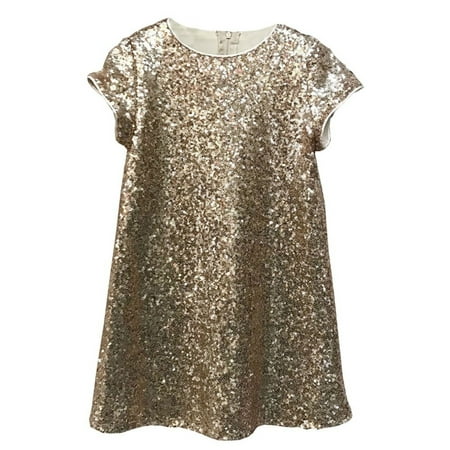 Girls Blush Pink Sparkle Sequin Katy Short Sleeve Shift Party