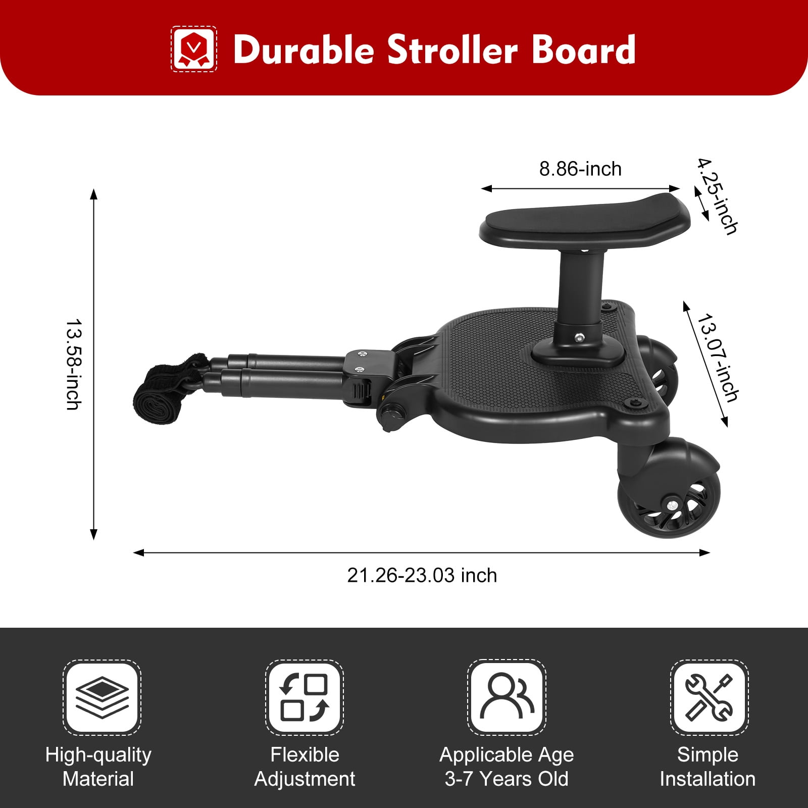 Universal Children Stroller Pedal Adapter with Detachable Seat, Stroller Ride Board Holds Children Up to 55lbs