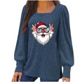thumbnail image 2 of asdoklhq Christmas Tshirts Women Christmas Women's Printed Neck Hem Slit Long Sleeved Loose T-shirt Top Blue 3X, 2 of 5