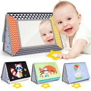 Baby Mirror Toys for Tummy Time,Newborn,Infant 0-3-4-6-12 Months Old Gift,Boy/Girl Brain Developmental Montessori Toys Sensory Crinkle Black and White Book.Essential Activity Safe Mirror for Floor