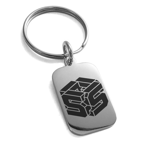 Stainless Steel Letter S Initial 3D Cube Box Monogram Engraved Small Rectangle Dog Tag Charm Keychain Keyring