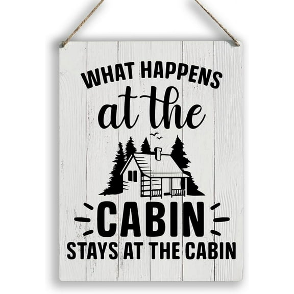8x10 Inch Camping Cabin Wooden Rustic Signs Home Wall Decor, Country What Happens At The Cabin Wood Sign Plaque Hanging Sign Home Decor