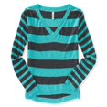 thumbnail image 1 of Aeropostale suéter de punto con cuello en V a rayas para mujer, azul, extra pequeño Aeropostale Tejer, 1 of 2
