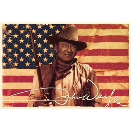John Wayne Flag Poster 36 x 24 USA United States Duke Cowboy Movie Actor