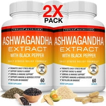 Toplux Organic Ashwagandha 1950mg with Black Pepper Extract - Anxiety and Stress Relief, Mood, Energy 60 Capsules 2x Pack