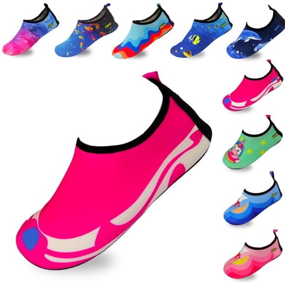 Quick-Dry, Non-Slip, Lightweight Water Shoes For Summer, Beach, Sea & Pool – For Boys, Girls, Babies, Toddlers & Little Kids, Pink/White, Youth 1-2