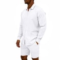 thumbnail image 5 of Maqroz Mens 2 Piece Outfits 2 Piece Casual Long Sleeve Summer Set Button Down Lapel Shirt & Elastic Waist Shorts Solid Lightweight Formal Dailywear, 5 of 9