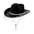 thumbnail image 2 of Sombrero de vaquero para mujer, moderno, con flecos de diamantes de imitación, accesorio para disfraz, sombrero de Negro, 2 of 8