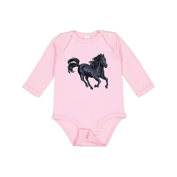 Inktastic Beautiful Galloping Black Horse Boys or Girls Long Sleeve Baby Bodysuit