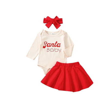 

Canrulo Newborn Infant Baby Girls Christmas Outfits Romper Bodysuit Tulle Skirts Headband 3Pcs Clothes Red 3-6 Months